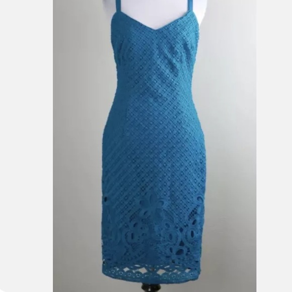 White House Black Market Dresses & Skirts - 5-5 WHBM dress blue Sleeveless Sheath Cocktail Party 0 Lace